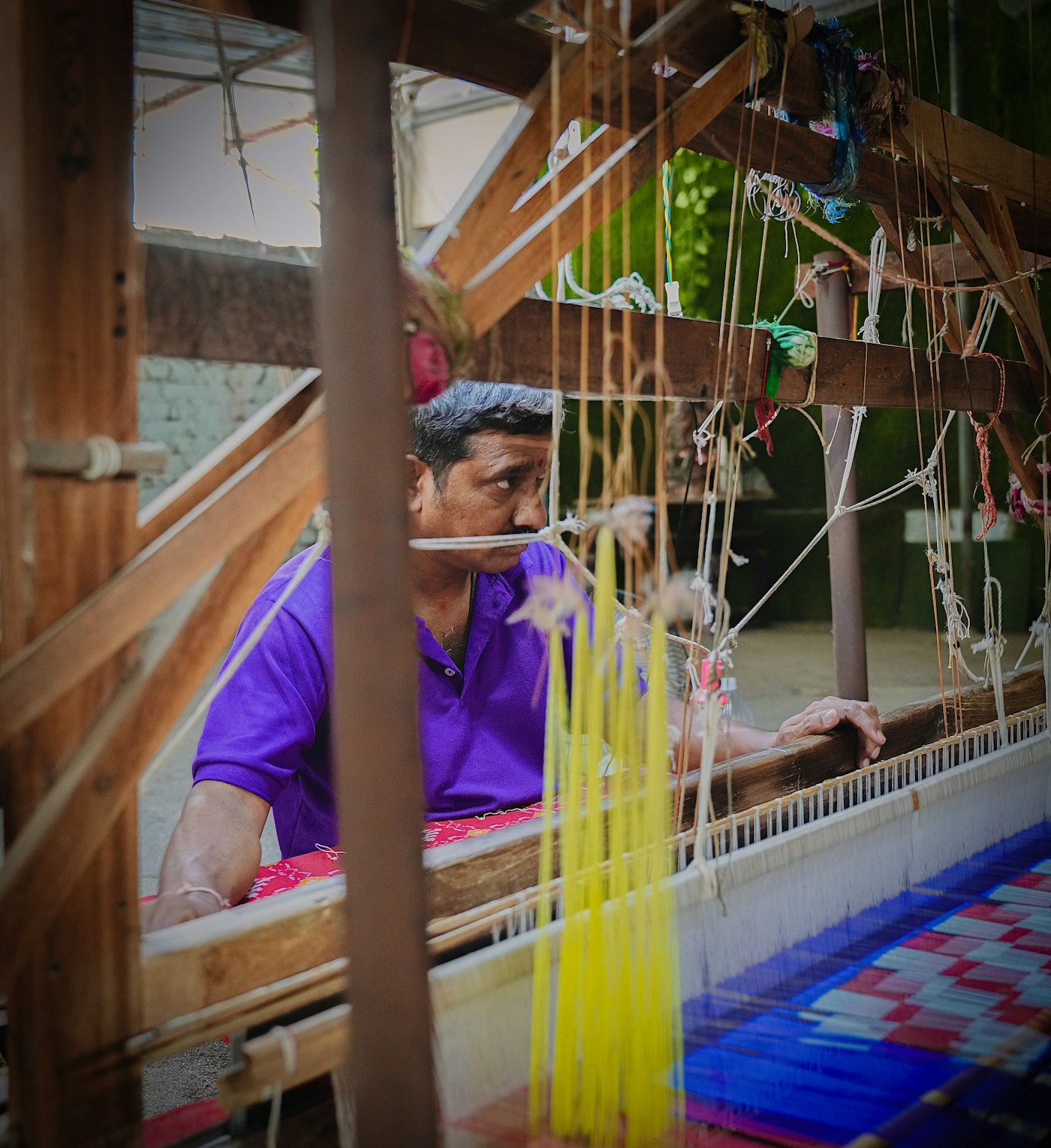 Weaver at a handloom