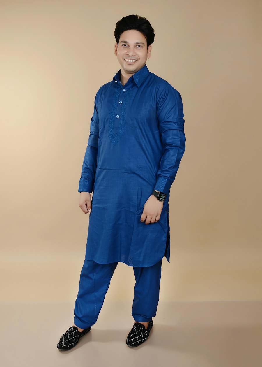 Indigo cotton panjabi set