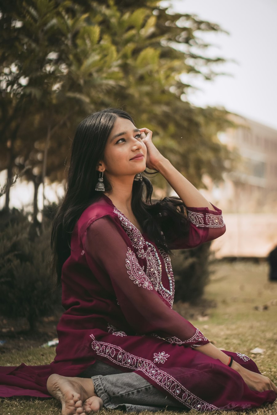 Plum Chikan Kurti