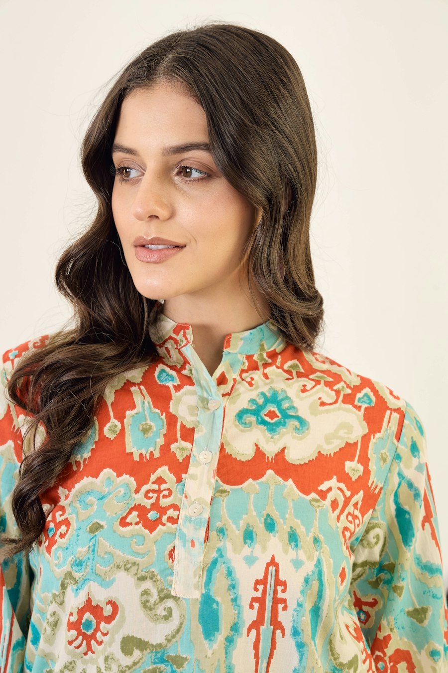 Rust Block-Print Kurti